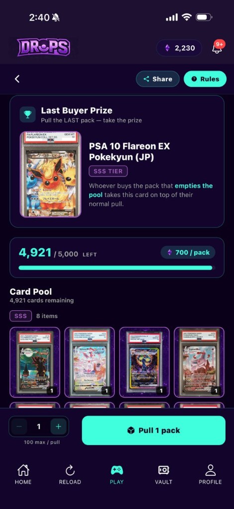 Drops Oripa pack with a PSA 10 graded last-buyer prize