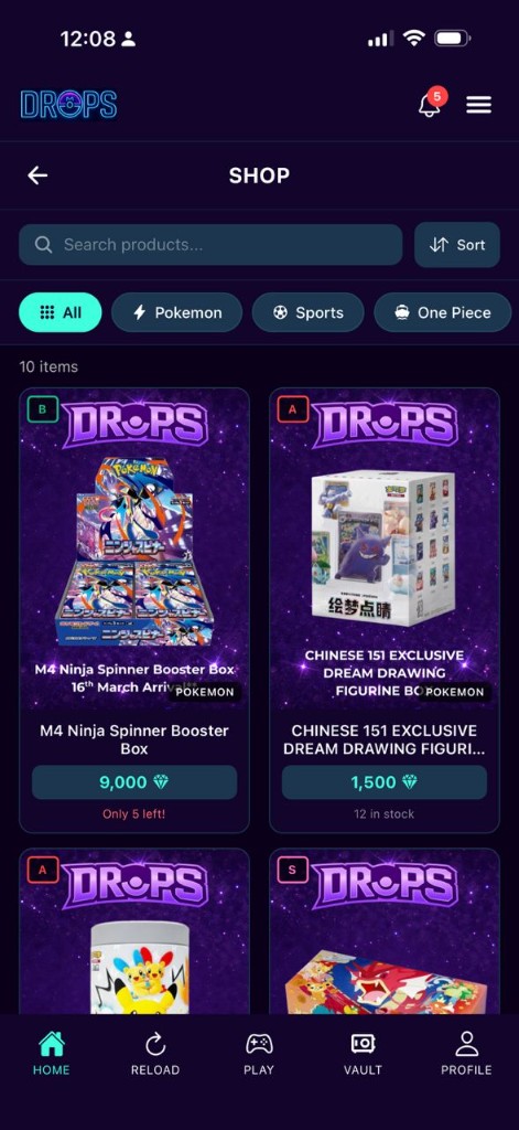 DropsTCG Shop Screen
